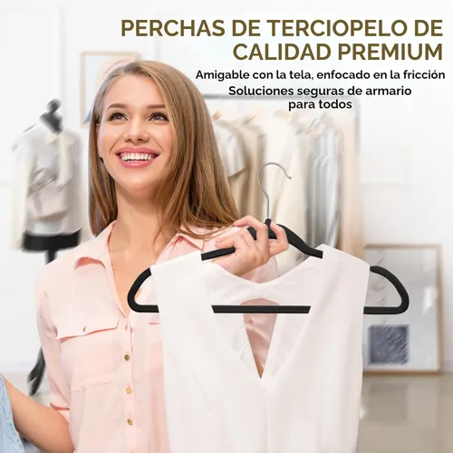 Miniatura 5 de Techzoo 50 unidades de perchas de terciopelo de alta calidad ultra finas antideslizantes para adultos de fieltro que ahorran espacio para armario