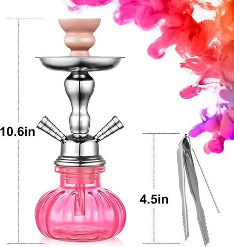 Miniatura 5 de Juego de 2 mangueras para cachimba de 11 pulgadas, pequeño juego de cachimba con mini jarrón de cristal de calabaza, cuenco de cerámica, manguera