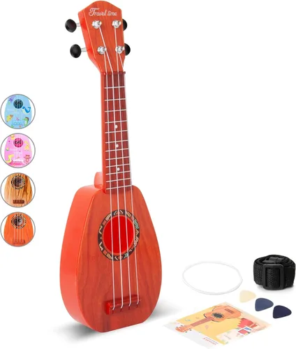 Miniatura 7 de YOLOPARK Guitarra de juguete para niños de 17 pulgadas para niñas y niños, mini guitarra ukelele con 4 cuerdas que mantienen los tonos, puede tocar