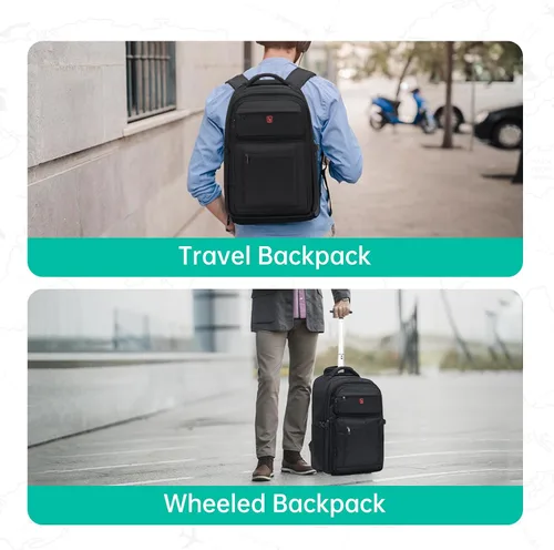 Miniatura 7 de OIWAS Mochila con ruedas para computadora portátil de 17.3 pulgadas para adultos, equipaje de mano de viaje, bolsa de computadora con ruedas