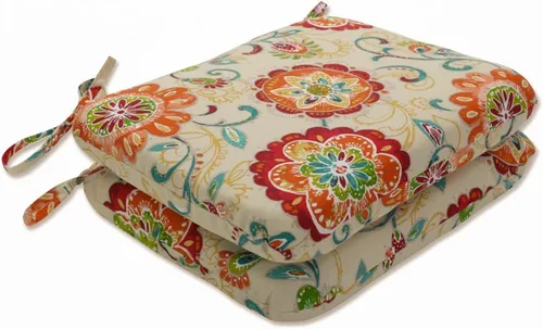 Miniatura 24 de Pillow Perfect Cojín floral brillante para silla de interior/exterior con lazos, 2 unidades, 15.5 x 18.5 pulgadas, azul/naranja Marlow