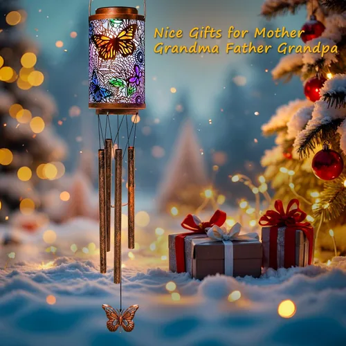 Miniatura 6 de Campanillas de viento solares de mariposa para exteriores, regalos de jardín para mamá, faroles solares para decoración al aire libre para balcón