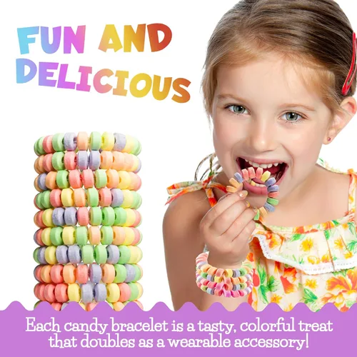 Miniatura 3 de Paquete de 36 pulseras de caramelo a granel para niños de 2.5 pulgadas, envueltas individualmente, pulseras elásticas comestibles con sabor a fruta