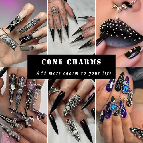 Miniatura 4 de Dijes punk, remaches de metal de 6 cuadrículas, 3 colores, cono metálico, clavos de clavos acrílicos, remaches góticos para uñas, arte de uñas