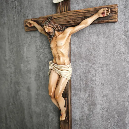 Miniatura 2 de Crucifijo Católico de Pared BC, Cruz de Jesucristo Decoración Inspiracional para el Hogar, Regalo Religioso Devoto, 14"H, Escultura Renacentista