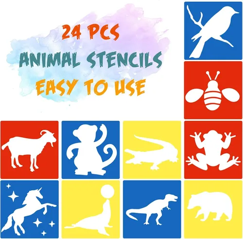 Miniatura 2 de 24 plantillas para niños de 3 a 5 años, coloridos animales grandes para dibujar en la pared, decoración del hogar, 8 x 8 pulgadas (estilo clásico)