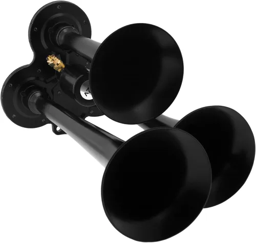 Miniatura 5 de Vixen Horns Bocina de tren para camión/coche. 3 trompetas negras con bocina de aire. Db súper fuerte. Se adapta a vehículos de 12 V como