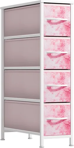 Miniatura 8 de Sorbus Cómoda Estrecha para Niños con 4 Cajones - Cómoda de Almacenamiento Vertical Delgada con Marco de Acero, Parte Superior de Madera y Tinte rosa