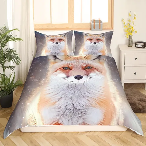 Miniatura 2 de Homewish Juego de ropa de cama de zorro 3D, tamaño individual, juego de funda de edredón con temática de animales salvajes de la naturaleza, 2