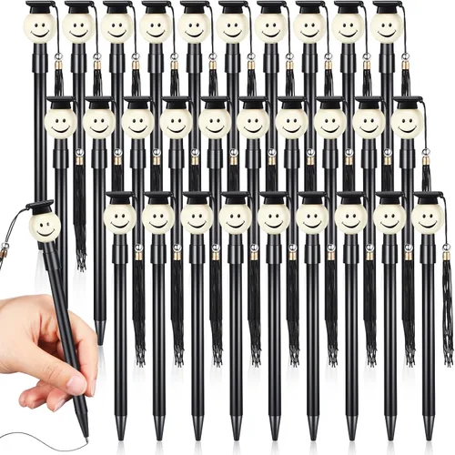 Pajean 30 bolígrafos de punta de graduación 2026 con borlas, cara feliz, bolígrafo de punta redonda de 0.028 in, tinta de gel negra, bonito regalo