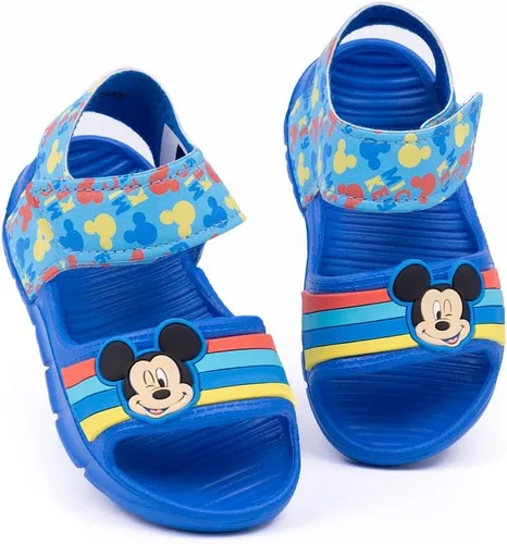 Disney Mickey Mouse - Sandalias para niños Deslizadores para niños y niñas con correa de apoyo para niños pequeños Zapatos de piscina azules sin