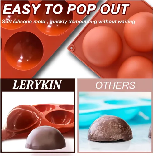 Miniatura 4 de Lerykin Paquete de 3 moldes de silicona extra grandes de 5 cavidades, molde de media esfera antiadherente para hacer bombas de chocolate caliente