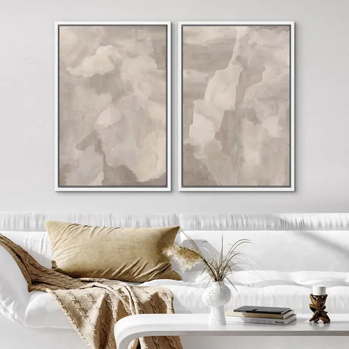 Miniatura 3 de SIGNWIN Lienzo enmarcado para pared, ilustraciones abstractas texturizadas en tonos beige terrosos, arte moderno, decorativo, contemporáneo