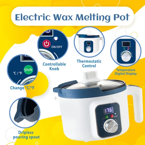 Miniatura 2 de KQU Olla eléctrica para derretir cera para hacer velas, derretidor de cera con pantalla digital de temperatura, olla antiadherente para hacer velas