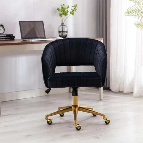 Miniatura 8 de Silla de oficina para el hogar, silla giratoria de terciopelo para escritorio, sillón de acento tapizado, sillas modernas capitoneadas con base Negro