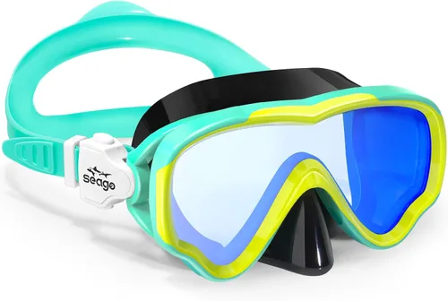 Seago Gafas de natación para niños, máscara de buceo para jóvenes (5-15), antivaho 180° visión clara Azul(Mirrored Blue)