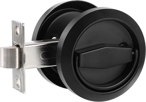 PATIKIL Cerradura redonda de puerta empotrada, manija de puerta empotrada oculta de acero inoxidable 304, tiradores de muebles para puerta de Negro