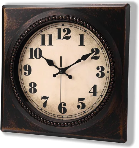 Reloj de pared vintage estilo 1950 - Relojes de pared cuadrados retro de 12 pulgadas operados con pilas para decoración de cocina y hogar, bronce
