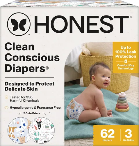 Miniatura 26 de The Honest Company Clean Conscious - Pañales para pieles delicadas, hasta un 100% a prueba de fugas, hipoalergénicos, sin fragancia, género neutro