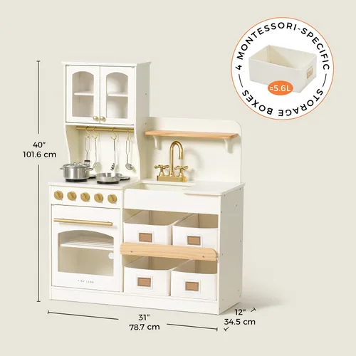 Miniatura 8 de Tiny Land - Cocina de juguete para niños, de madera, con sistema de almacenamiento, juego de cocina con muchas funciones de juego, de juguete