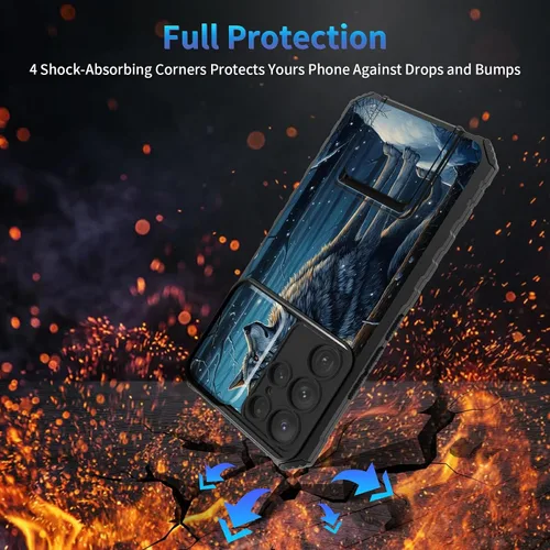 Miniatura 555 de Funda para Samsung Galaxy S22 Ultra 5G, Galaxy S22 Ultra con cubierta de cámara deslizante, funda resistente de doble capa con función atril Black