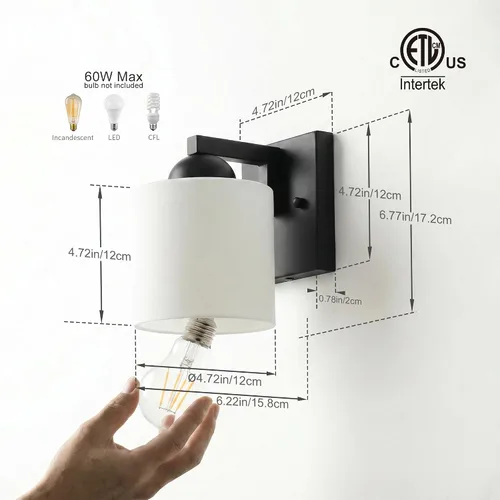 Miniatura 2 de mirrea Lámpara de tocador negra de 1 luz para espejo, aplique de pared de baño con pantallas de vidrio blanco esmerilado