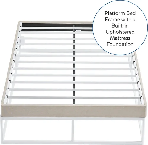 Miniatura 7 de Decoro Capri - Base de cama de metal blanco con base de colchón tapizada beige integrada, tamaño King