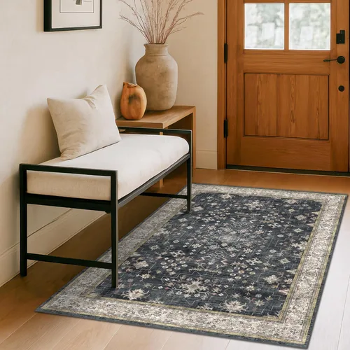 Miniatura 134 de Alfombra Boho Negra para Sala de Estar - Alfombra de Área Lavable de 10x14 Pies, Alfombras de Comedor para Debajo de la Mesa, Alfombra Suave de Pelo
