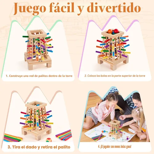 Miniatura 5 de Montessori - Juego de mesa para niños de 4 a 6 años, juego de dados de palitos de madera piramidal, educativo de matemáticas, juguete de habilidades