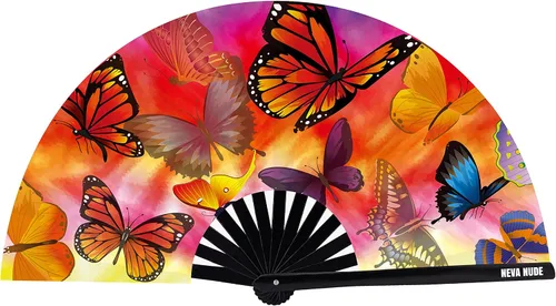Neva Nude Ventilador de mano plegable Rave – Ventilador de mano reactivo a la luz negra UV con funda con cordón | Perfecto para festivales de