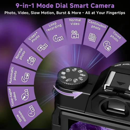 Miniatura 8 de Cámara digital 6K para fotografía con enfoque automático, cámara de videoblogs WiFi de 64 megapíxeles para YouTube con pantalla giratoria de 3" Negro