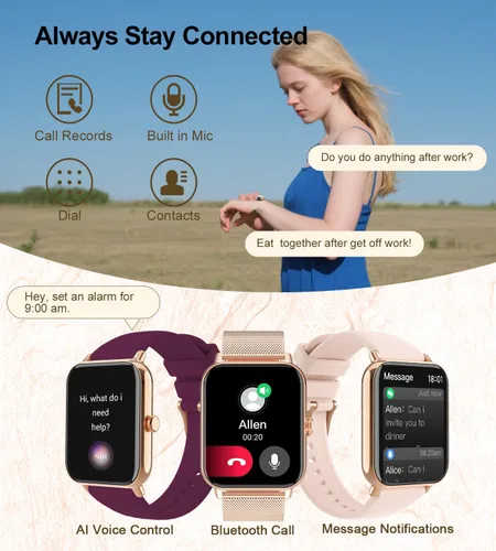 Miniatura 2 de Reloj inteligente para mujer con respuesta de llamadas Bluetooth, reloj de fitness con esfera de 1.85 pulgadas con monitor de sueño de frecuencia