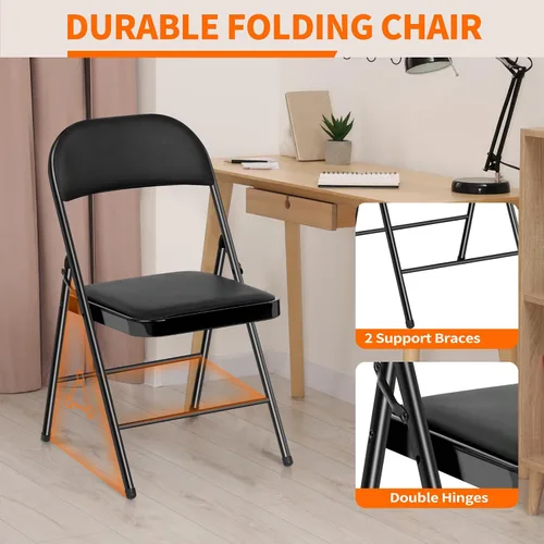 Miniatura 5 de Paquete de 6 sillas plegables, sillas plegables acolchadas con marco de metal, silla plegable negra para oficina, fiestas, reuniones, eventos al
