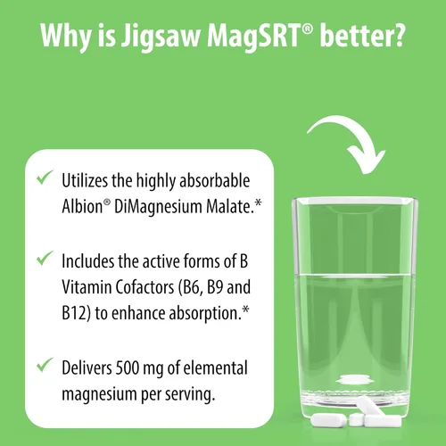 Miniatura 5 de Jigsaw Health MagSRT Suplemento de magnesio con vitamina B6, ácido fólico y B12 120 tabletas 30 porciones
