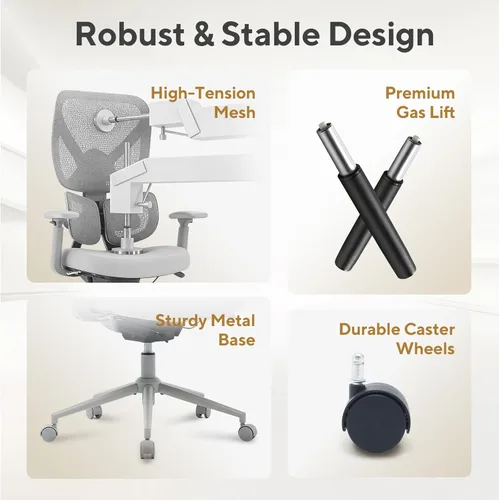 Miniatura 9 de Nouhaus Ergo Morph Silla de oficina ergonómica, sillas de oficina de malla con respaldo alto con soporte lumbar dinámico de doble zona, respaldo Gris