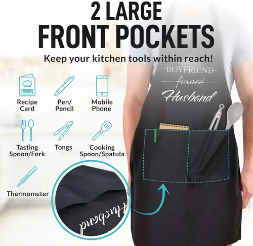 Miniatura 6 de Zulay - Paquete de 2 delantales divertidos para hombres y mujeres, delantales de cocina con correa ajustable para el cuello y 2 bolsillos grandes