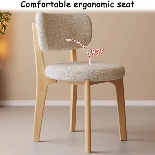Miniatura 4 de YVYKFZD Solid Wood Dining Chairs, Fabric Dining Room Chair Set of 2/4/6, Upholstered Kitchen Chairs with Curved Backrest, Armless Living Room Chair