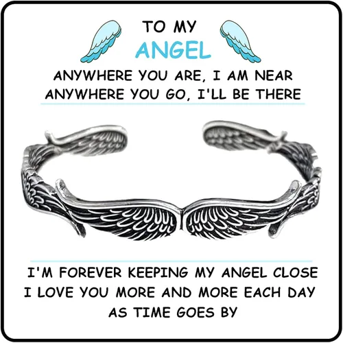 YURAOER Pulsera vintage de alas de ángel Pulsera ajustable chapada en plata de cobre con alas de ángel guardián para parejas para mujeres y