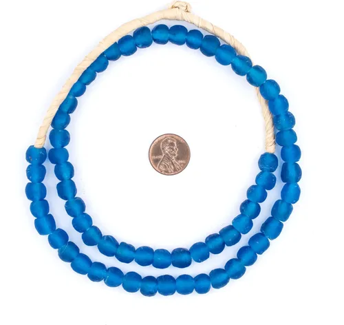 Miniatura 2 de The Bead Chest Cuentas de vidrio reciclado africano, hechas a mano en Ghana, hilo azul de 0.276 in para fabricación de joyas, manualidades