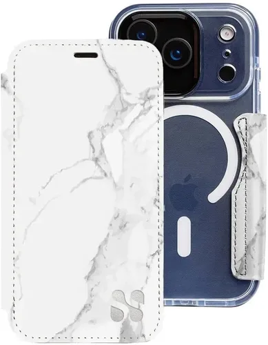 Miniatura 60 de SafeSleeve Funda de piel tipo cartera desmontable para iPhone 14 con bloqueador EMF para teléfono celular con 3 tarjeteros y soporte ajustable