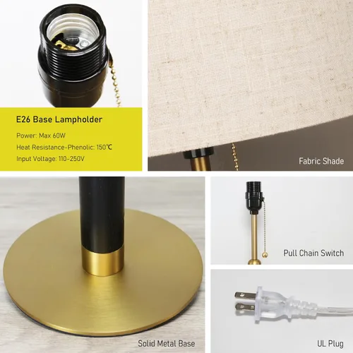 Miniatura 7 de Lámpara de mesa moderna de mediados de siglo de 21 pulgadas con interruptor de cadena de tracción, lámparas de noche de luz de 3