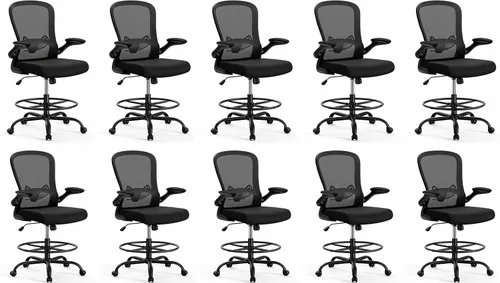 Miniatura 29 de ErGear Silla de dibujo, silla de escritorio de pie con reposabrazos abatibles, silla de escritorio alta altura ajustable, silla de oficina alta Negro
