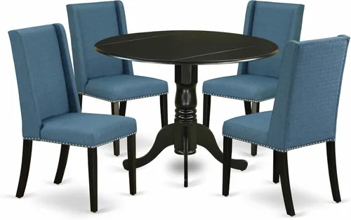 Miniatura 16 de East West Furniture DLFL3-ABK-21 - Juego de mesa de comedor de 3 piezas contiene una mesa de cocina redonda con gotas y 2 sillas de comedor Parsons