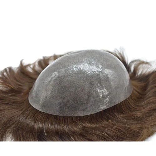 Miniatura 5 de Toupee para hombres Cabello humano real suave Poly Skin Mens Toupee Hair Units System Natural Looking Grey Brown Blonde Mens Hairpiece Protesis