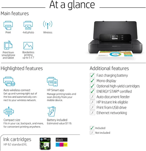 Miniatura 3 de Impresora móvil HP Officejet 200 con paquete de tinta XL, Negro