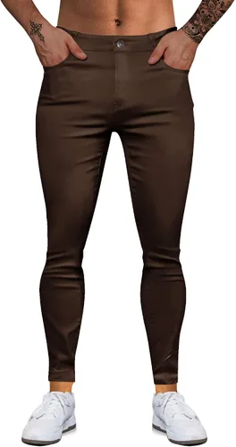 Miniatura 2 de WULFUL Pantalones de mezclilla ajustados para hombre, pantalones elásticos de pierna cónica, cintura expandible