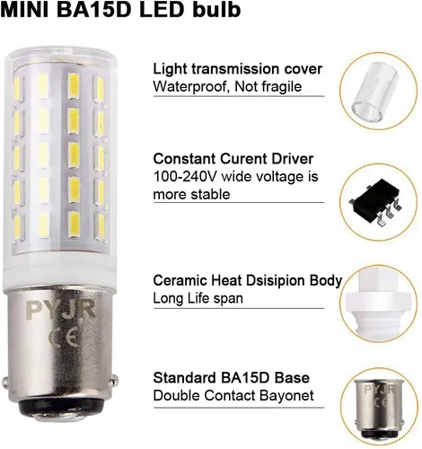 Miniatura 5 de Ba15d - Bombilla LED para máquina de coser de 5 W, base de bayoneta de doble contacto, bombilla halógena de repuesto T3/T4/C7/S6, AC100V-240V, luz