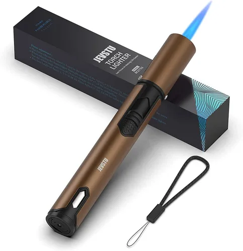 Miniatura 13 de Encendedor de antorcha con ventana de nivel de combustible para vela, antorcha de chorro de fuego ajustable a prueba de viento, encendedor largo