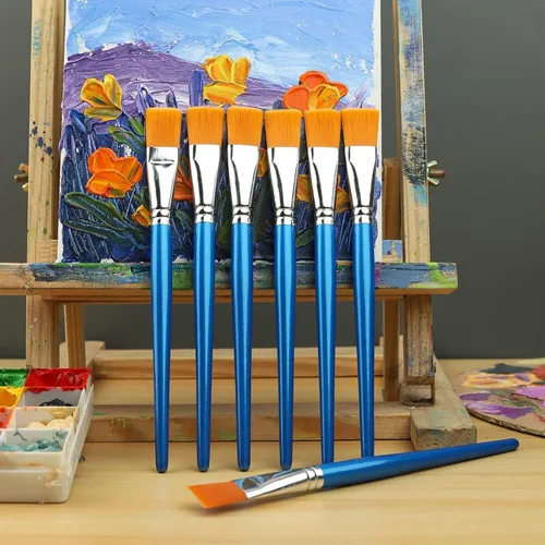 Miniatura 6 de Pinceles de pintura plana de 1 pulgada para pintura acrílica, 12 piezas de pinceles de pintura sintética grandes a granel con mango de madera
