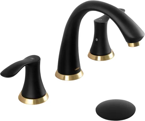 Grifo de Baño Negro y Dorado de 3 Orificios, Lava Odoro Grifo de Baño Extendido de 8 Pulgadas con 2 Manijas, Grifo de Lavabo de Baño, Grifo de Oro